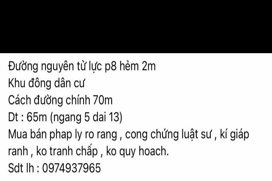 Cần bán nhà Nguyên Tử Lực P8 Đà Lạt giấy tờ phường hẻm xe máy